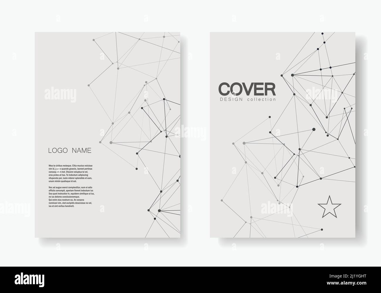 2 modèles de vecteur de couverture pour brochure au format A4. Arrière-plan géométrique moderne avec lignes et points connectés Illustration de Vecteur