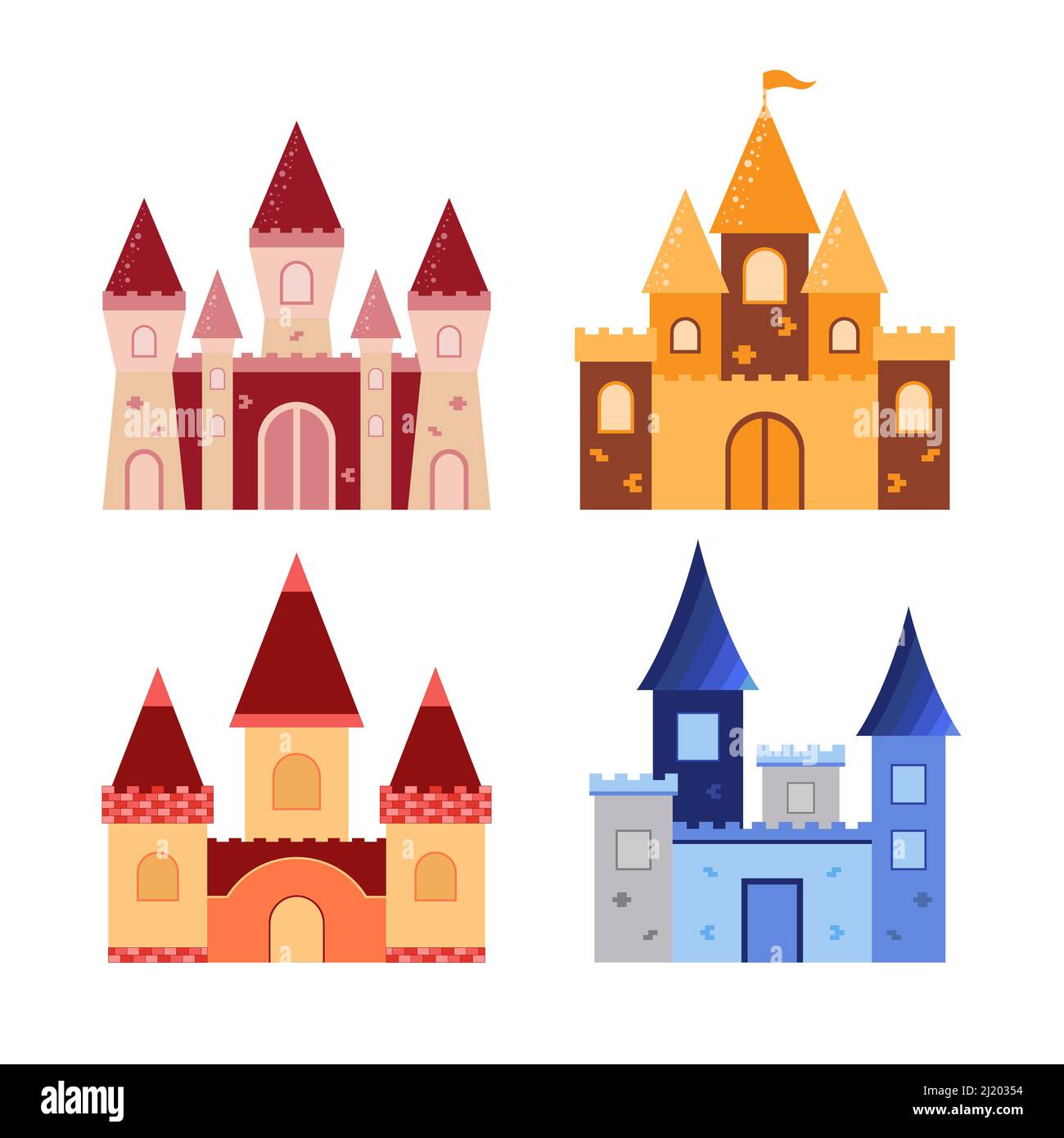 Collection de châteaux de contes de fées. Objets vectoriels isolés sur fond blanc. Illustration de Vecteur