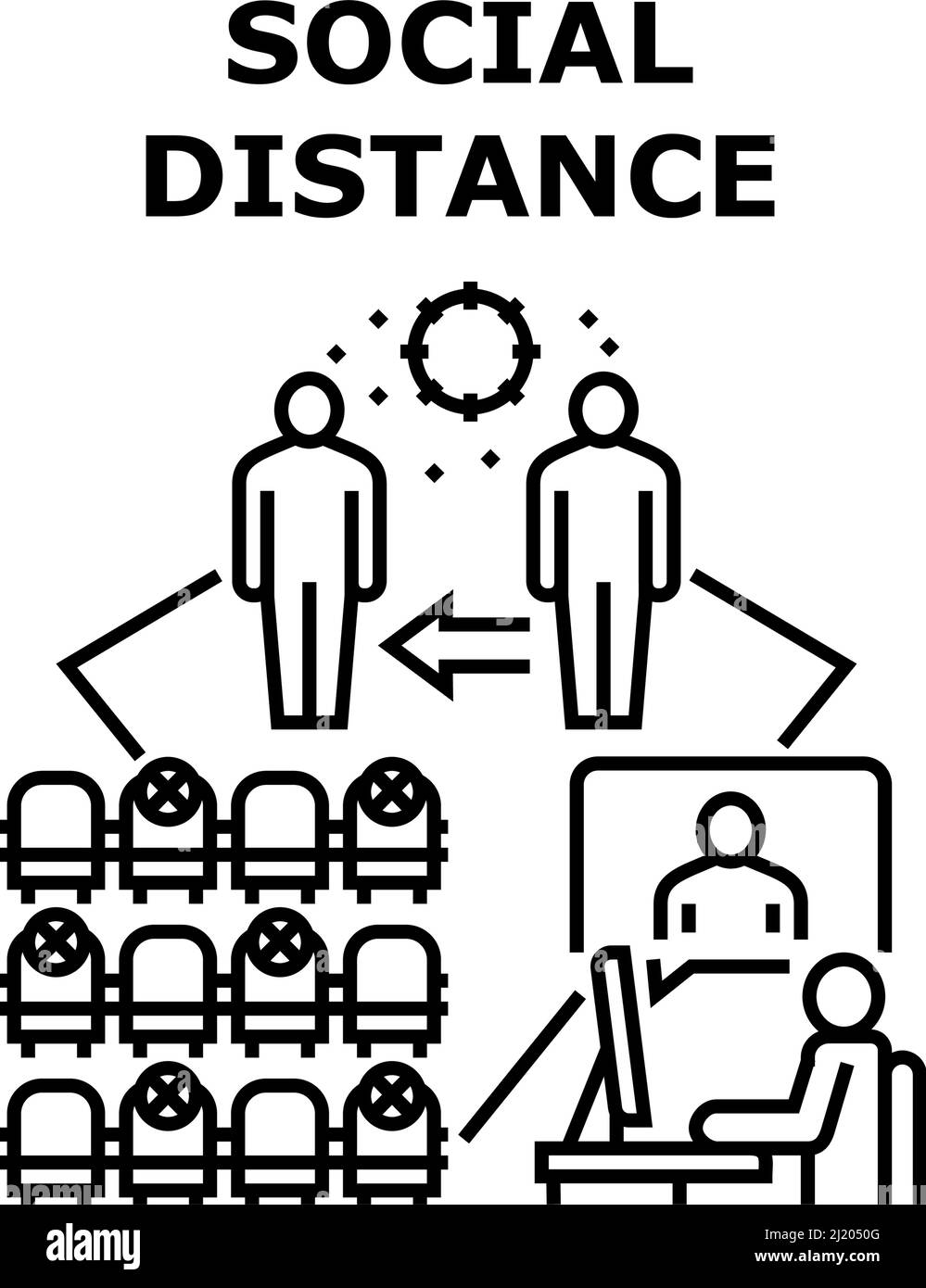 Illustration noire du concept de vecteur de distance sociale Illustration de Vecteur