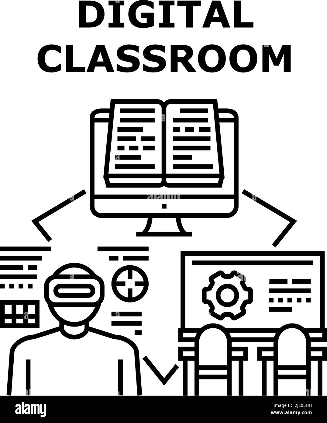 Illustration noire du concept Digital Classroom Vector Illustration de Vecteur