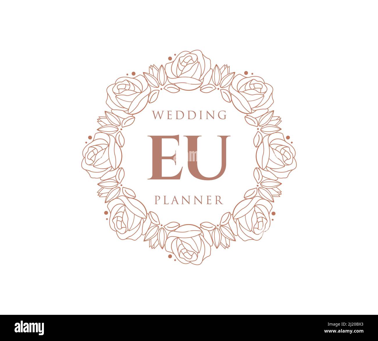 Lettre initiale de l'UE Collection de logos de monogramme de mariage, modèles minimalistes et floraux dessinés à la main pour cartes d'invitation, Save the Date, élégant Illustration de Vecteur