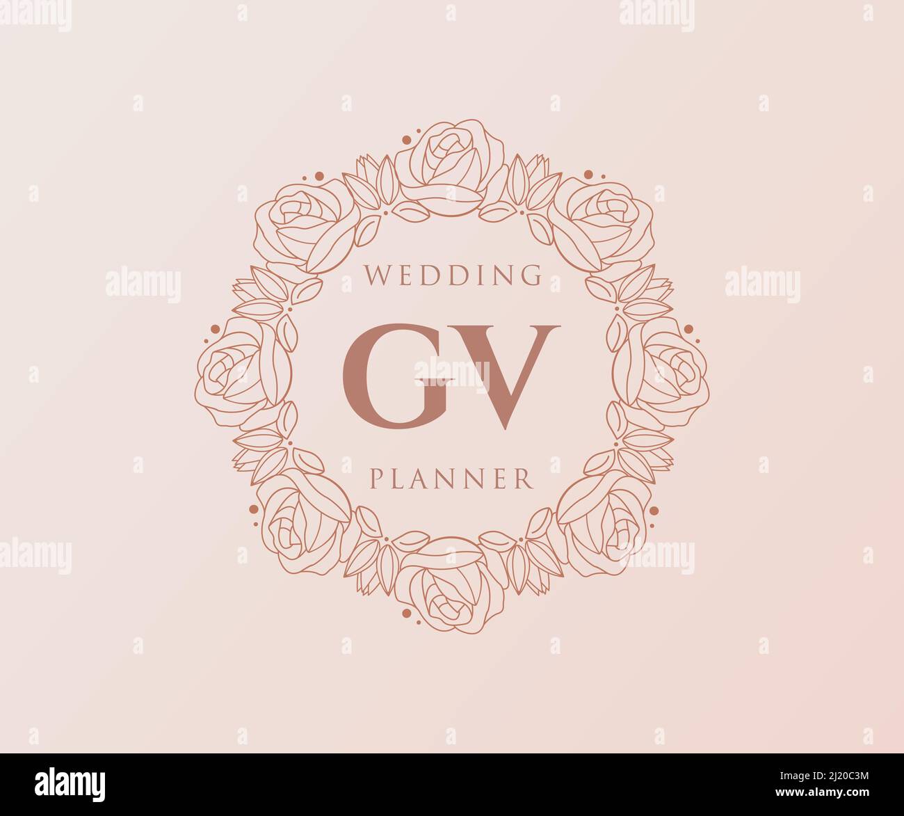 GV lettre initiale mariage monogramme logos collection, dessin à la main moderne minimaliste et modèles floraux pour cartes d'invitation, Save the Date, élégant Illustration de Vecteur