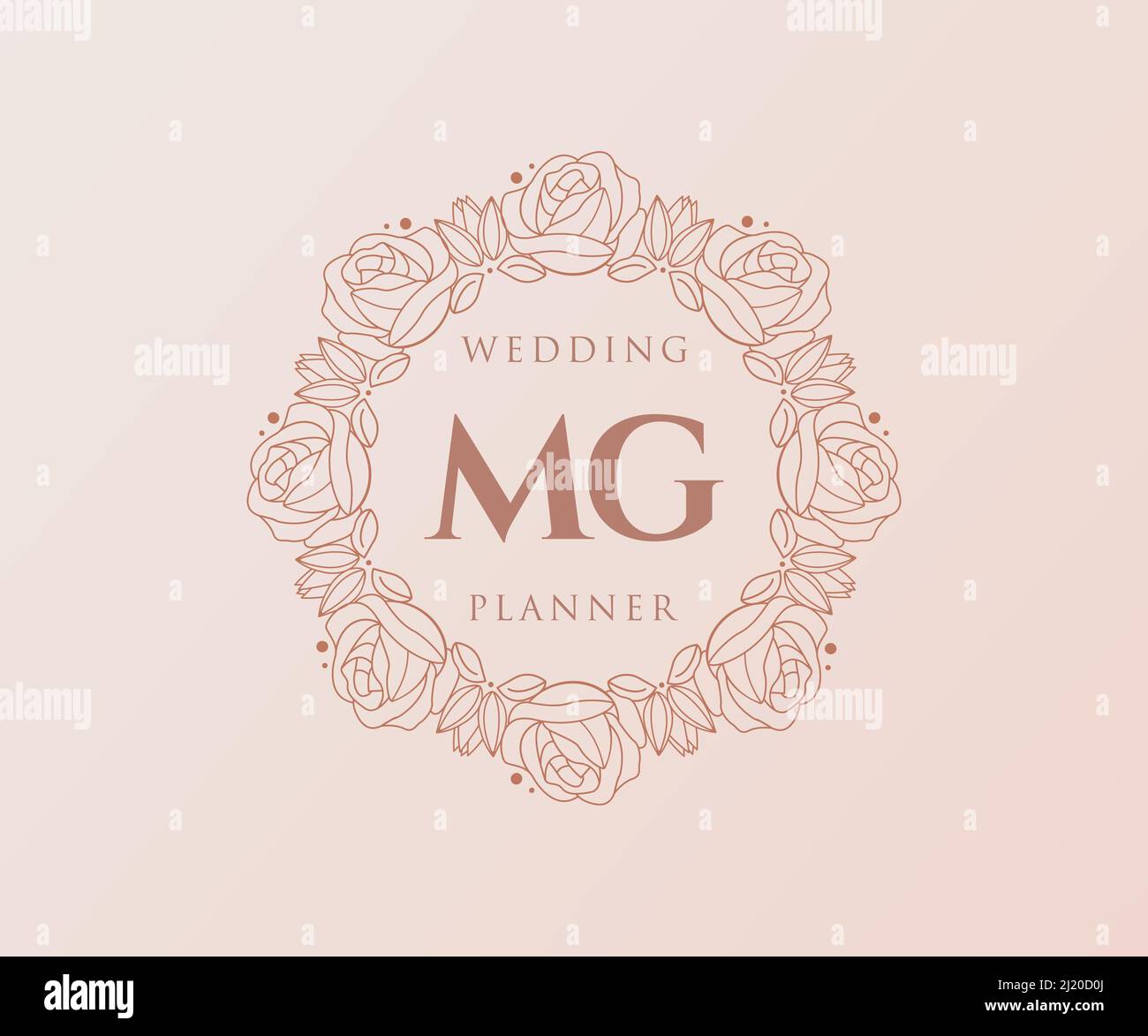 MG lettre initiale mariage monogramme collection de logos, dessin à la main moderne minimaliste et modèles floraux pour cartes d'invitation, Save the Date, élégant Illustration de Vecteur