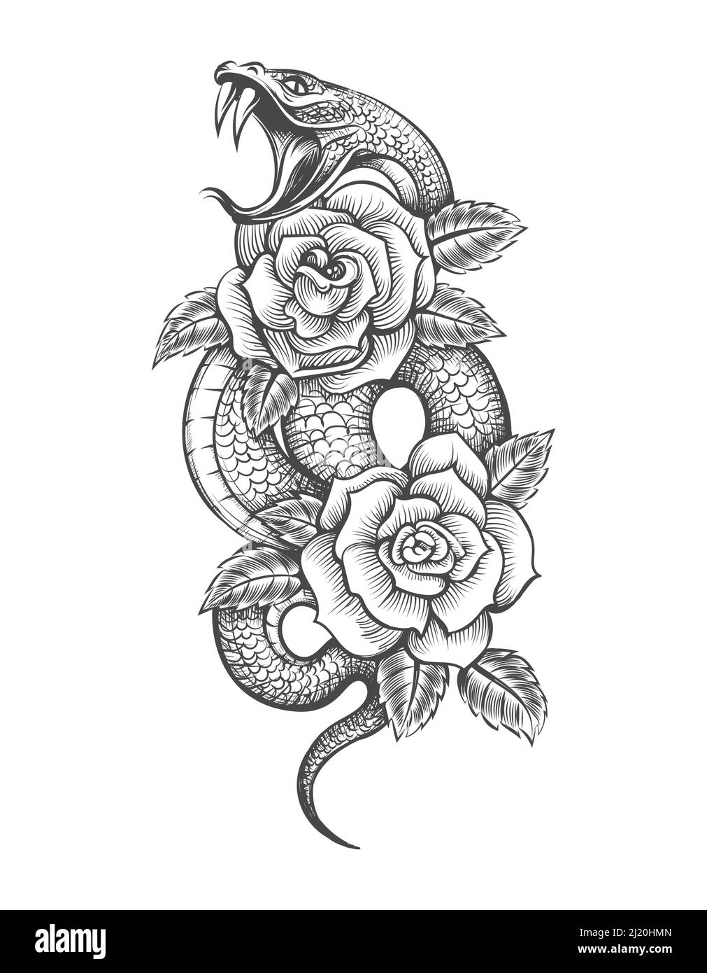 Tatouage roses serpent Illustration de Vecteur