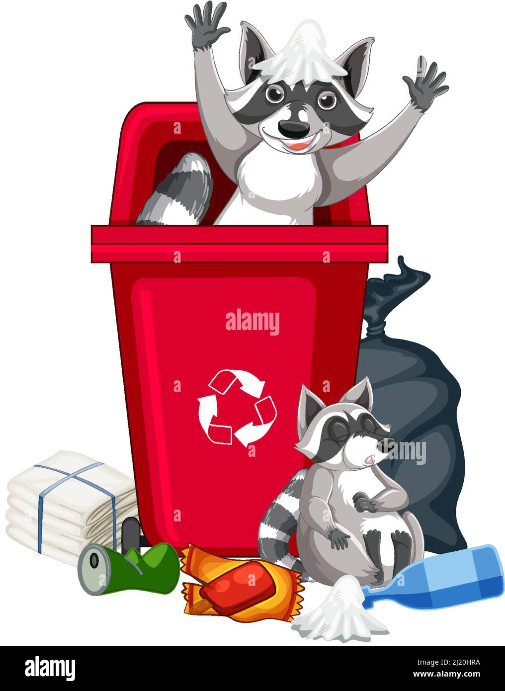 Deux ratons laveurs dans l'illustration du trashcan Illustration de Vecteur