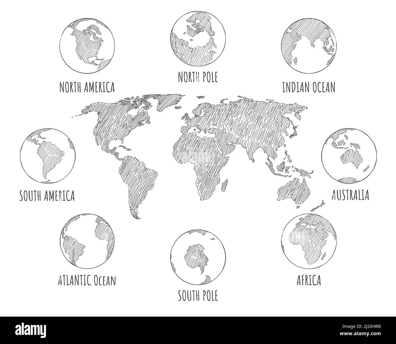 Esquisse de cartes de globe Illustration de Vecteur