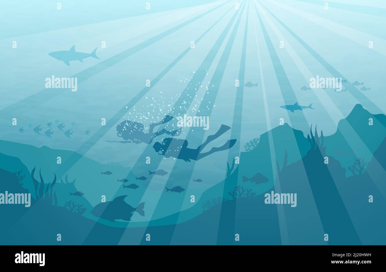 Plongeurs de récif océanique Illustration de Vecteur