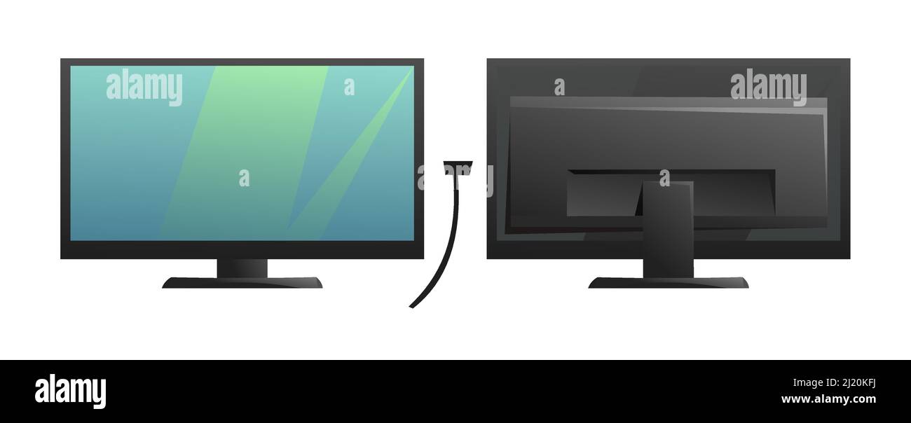 Alimentation du moniteur de l'ordinateur. Vues avant et arrière. Style de dessin animé. Objet isolé sur fond blanc. Vecteur. Illustration de Vecteur