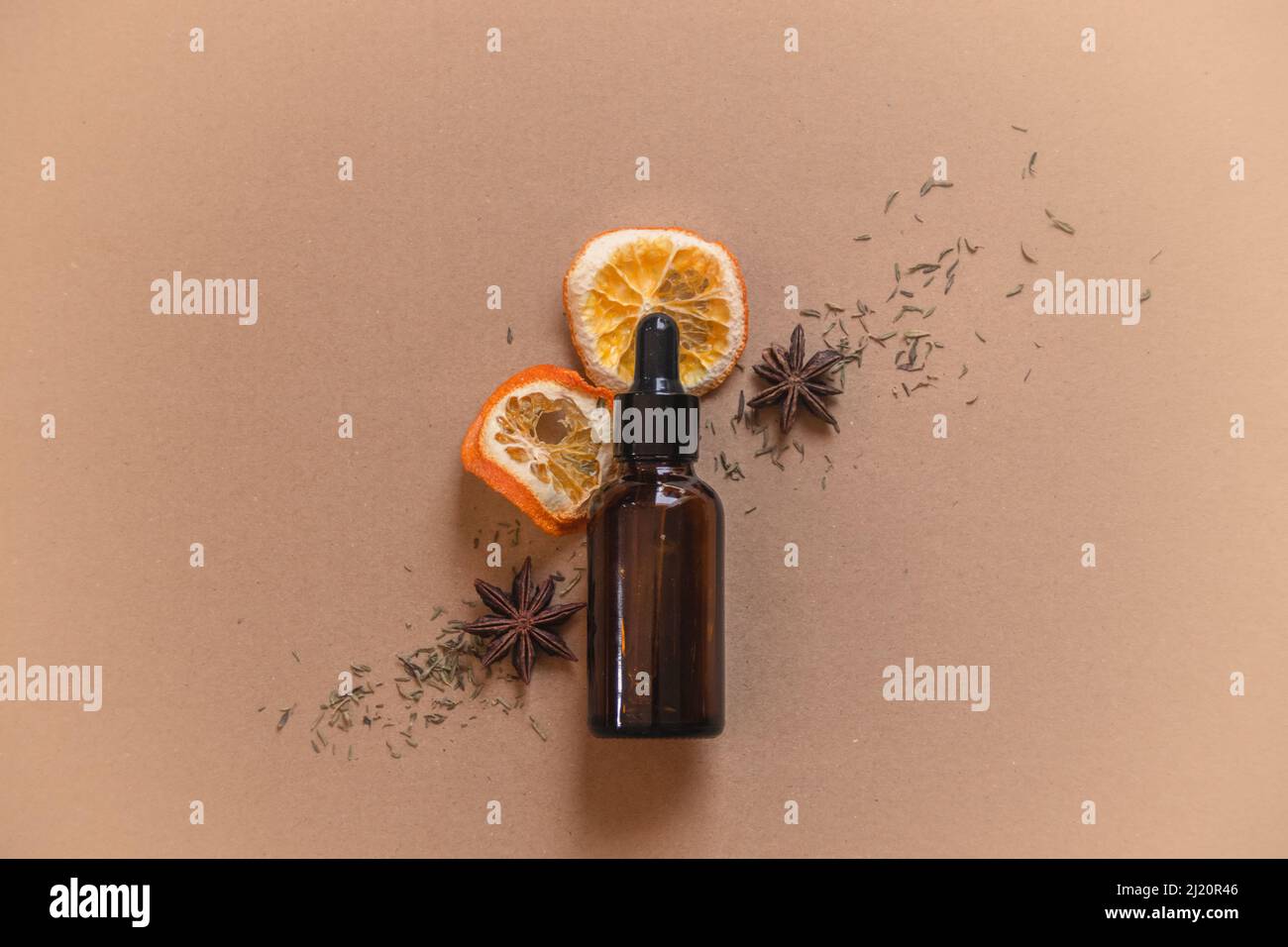 Flacon compte-gouttes en verre de sérum végétal pur pour le soin de la peau, pour un confort durable Banque D'Images