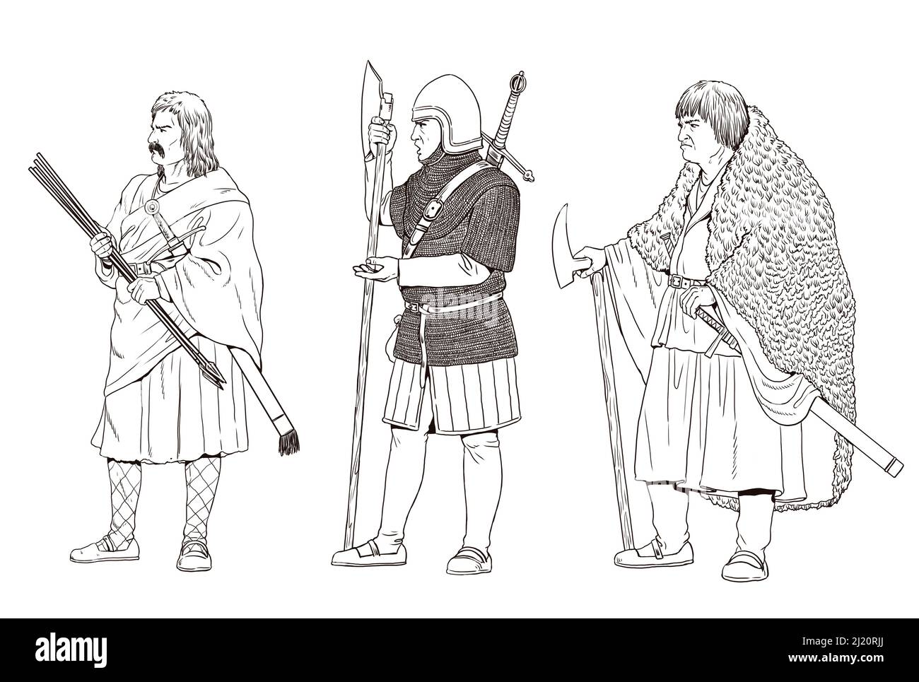 Galloverre guerrier irlandais. Guerriers mercenaires d'élite. Illustration chevalier médiéval. Banque D'Images