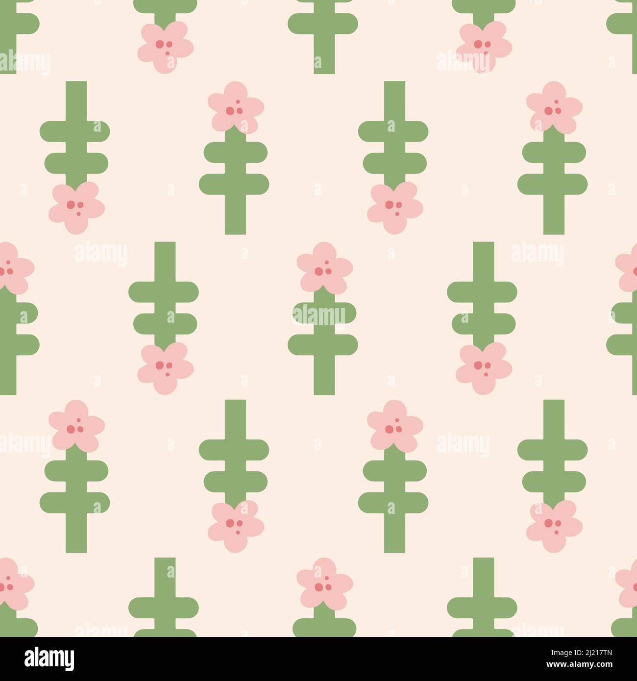 motif floral botanique sans couture dessiné à la main, joli style naïf aux couleurs délicates. Illustration de Vecteur