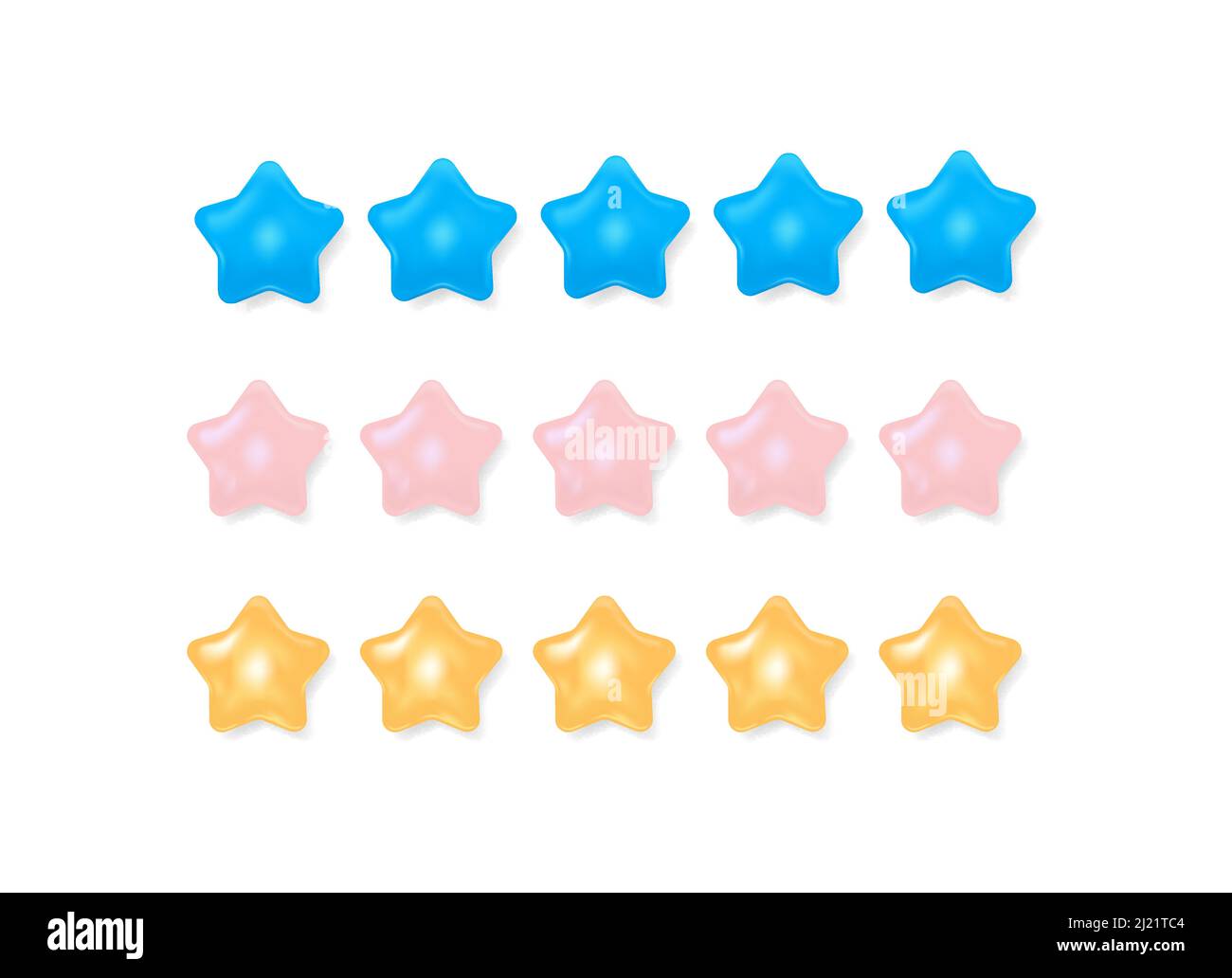 Cinq étoiles dans le style 3D et 3 couleurs différentes Illustration de Vecteur