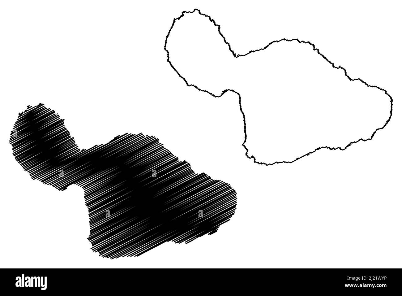 Île de Maui (États-Unis d'Amérique, Amérique du Nord, États-Unis, îles hawaïennes,Hawaii) illustration vectorielle de la carte, croquis griffés de Hawai'i ou de la Valle Illustration de Vecteur