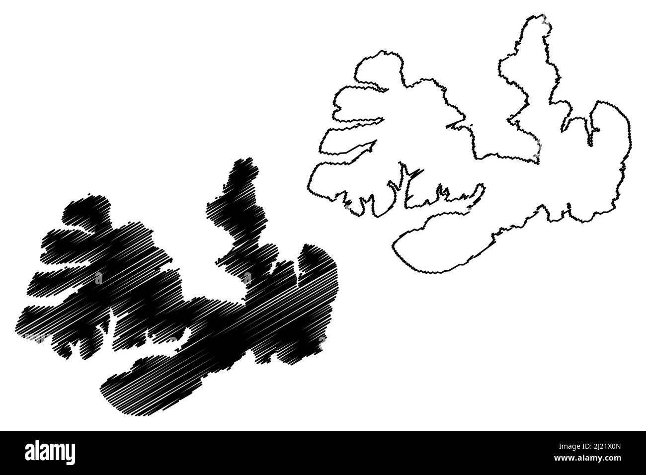 Illustration vectorielle de la carte de l'île Melville (Canada, Amérique du Nord, îles de la Reine-Élisabeth), croquis à tracer carte de Melville Illustration de Vecteur