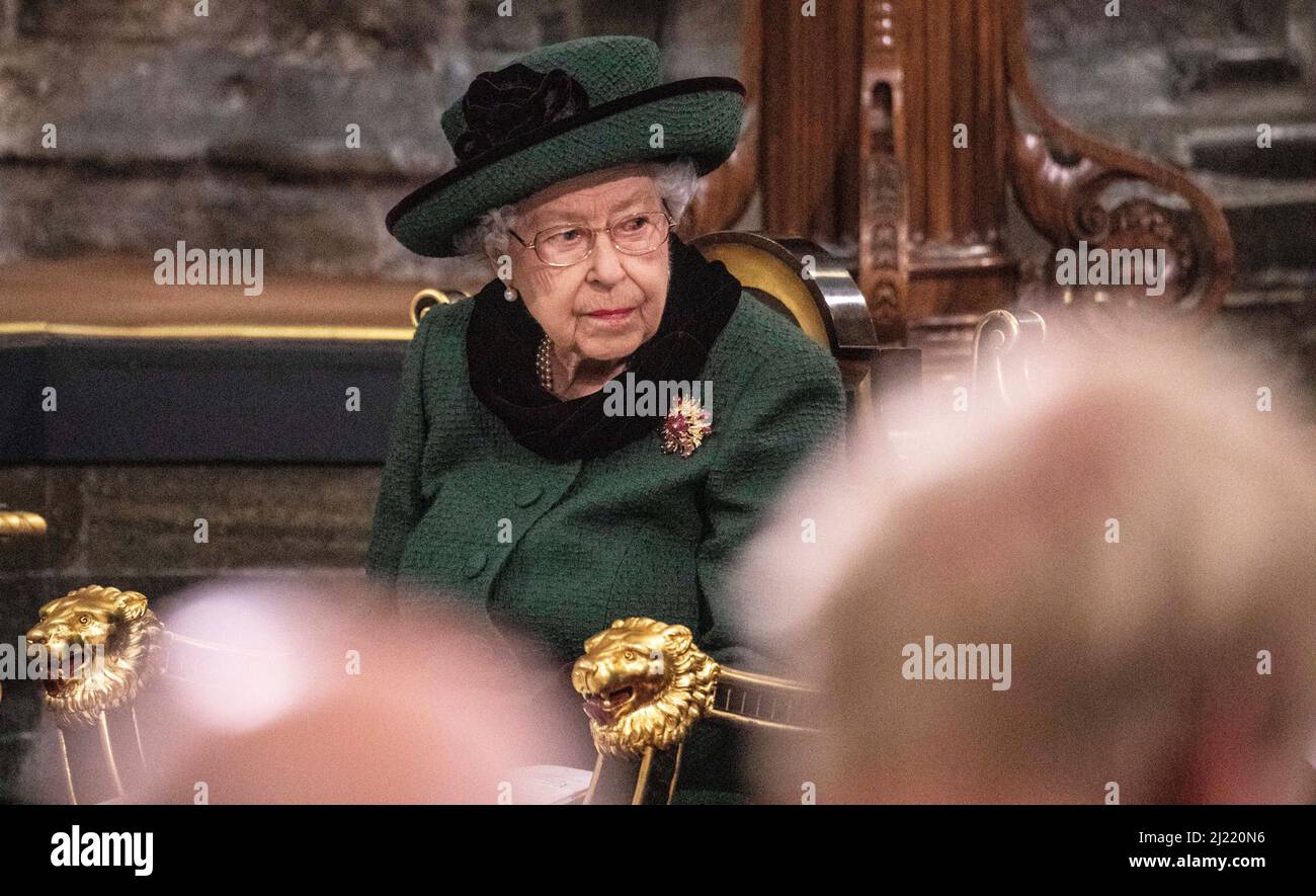 La reine Elizabeth II pendant un service de Thanksgiving pour la vie du duc d'Édimbourg, à l'abbaye de Westminster à Londres. Date de la photo: Mardi 29 mars 2022. Banque D'Images