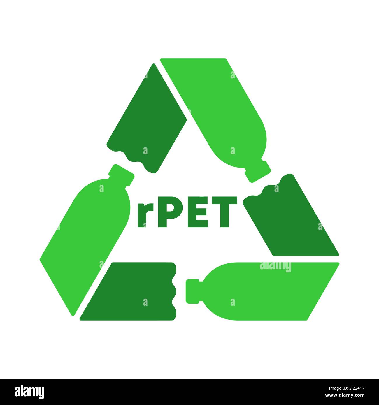 Symbole ou signe des bouteilles en PET recyclées. Les flèches des affiches de recyclage sont formées de trois bouteilles en plastique vert. 100 % de matériaux réutilisables recyclés . Vecteur Illustration de Vecteur