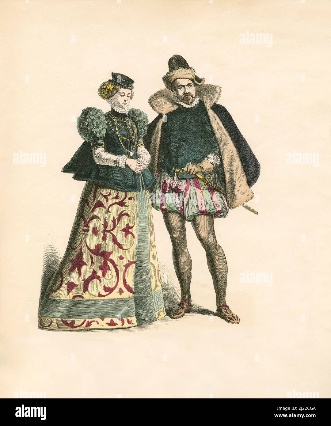Palatinat, noblesse allemande, dernier tiers du 16th siècle, Illustration, l'histoire du costume, Braun & Schneider, Munich, Allemagne, 1861-1880 Banque D'Images