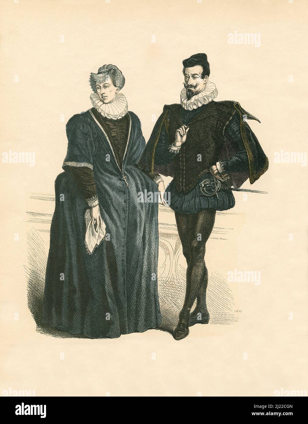 Couple Noble allemand, deuxième troisième du 16th siècle, Illustration, l'histoire du costume, Braun & Schneider, Munich, Allemagne, 1861-1880 Banque D'Images