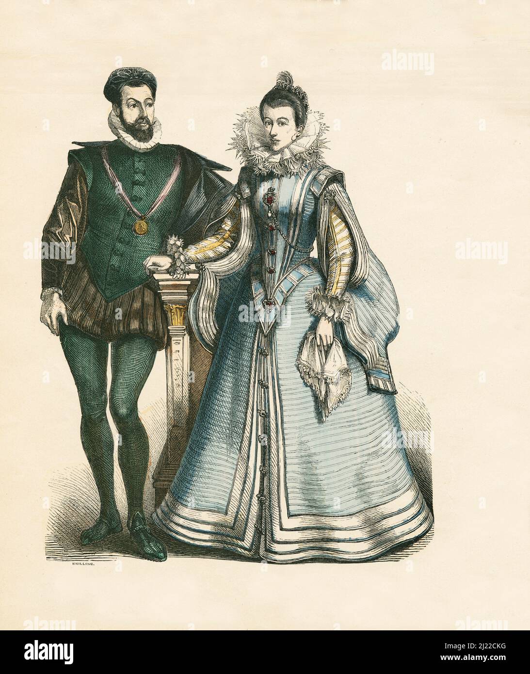Robe de cour française, deuxième tiers du 16th siècle, Illustration, l'histoire du costume, Braun & Schneider, Munich, Allemagne, 1861-1880 Banque D'Images