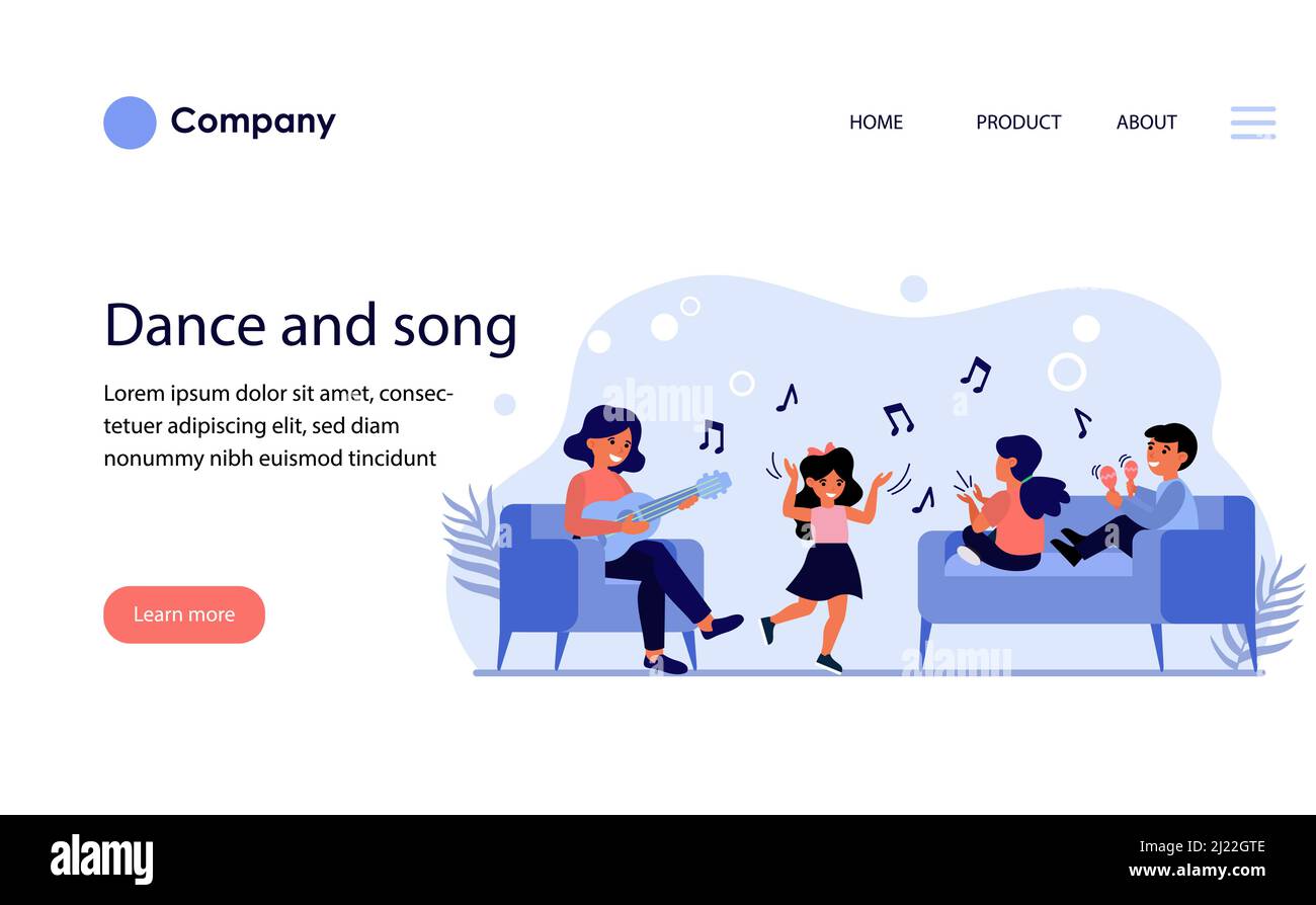 Les enfants s'amusent en classe musicale. Professeur jouant de la guitare, enfants dansant, chant illustration vectorielle plate. École, enseignement, concept d'enfance pour ba Illustration de Vecteur