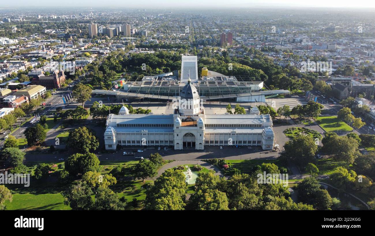 Photo en grand angle du Royal Exhibition Building à Melbourne, Victoria, Australie Banque D'Images