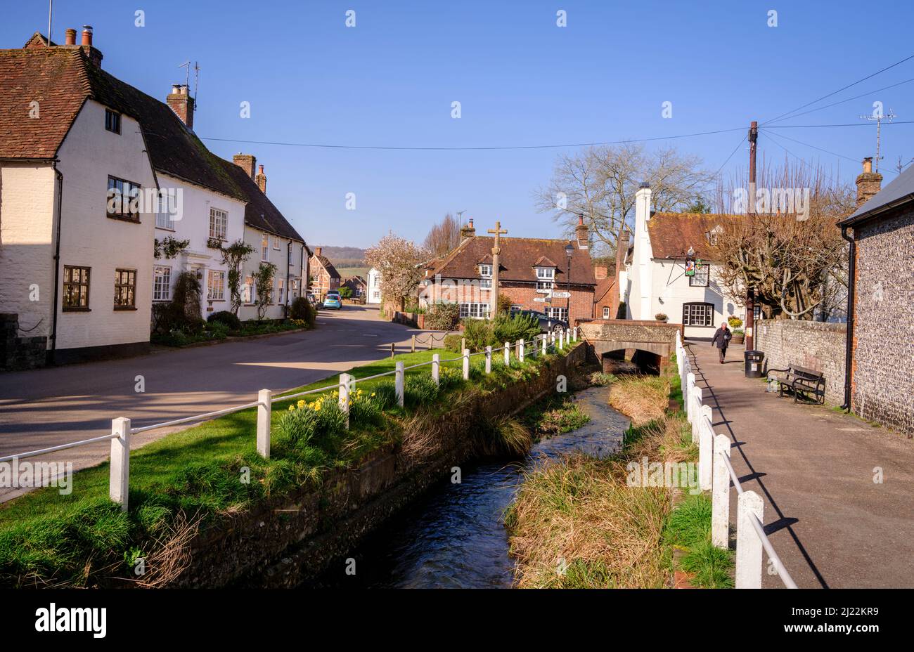 Usage éditorial seulement : YE Olde George Inn et le centre du village East Meon, Hampshire, Royaume-Uni. Banque D'Images