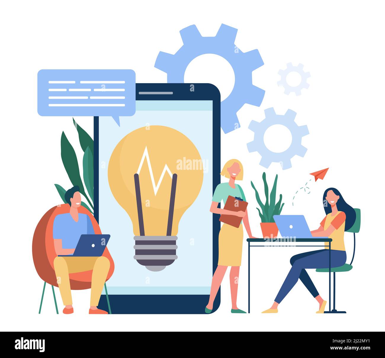 Réunions d'affaires dans un espace de travail commun. L'équipe d'affaires partage des idées et discute du projet. Pour le lieu de travail, la communication, le brainstorming, la coopération Illustration de Vecteur