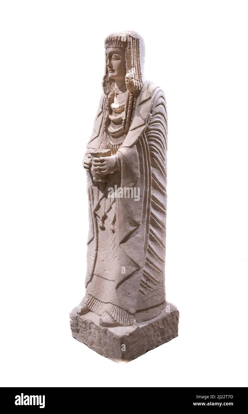 La Grande Dame Offerant, statue en calcaire d'une jeune femme présentée à une déité dans le cadre d'un droit de passage de l'enfance à la cagoule de la femme, 3 Banque D'Images