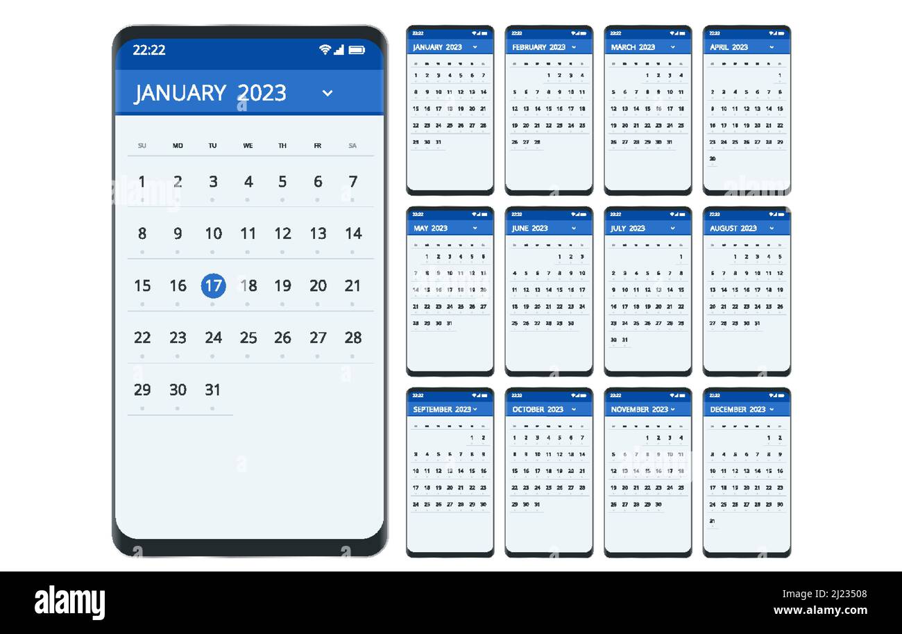 Logiciel Calendrier 2023 Application Calendrier Smartphone 2023 Modèle D'application Planner Pour  Smartphone Image Vectorielle Stock - Alamy