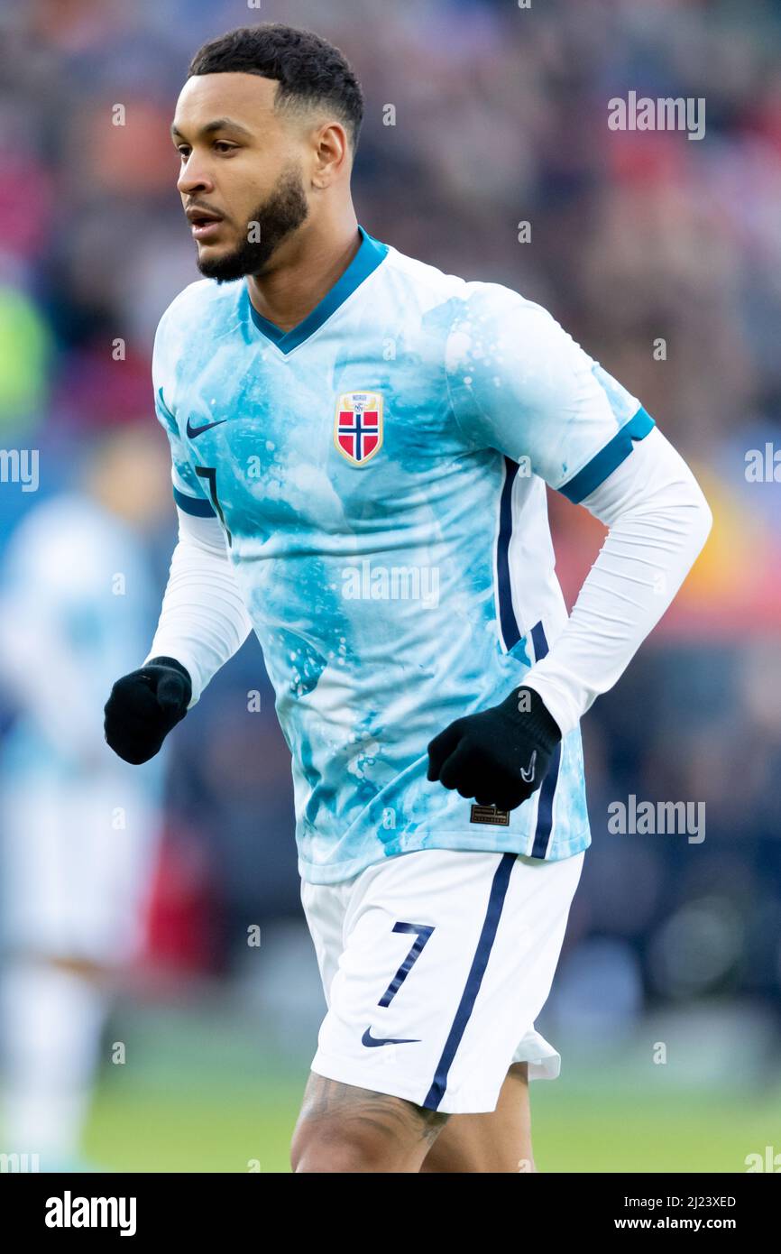 Oslo, Norvège 29 mars 2022, Joshua King de Norvège en action pendant le match international amical entre la Norvège et l'Arménie au stade d'Ullevaal à Oslo, Norvège. Crédit: Nigel Waldron/Alay Live News Banque D'Images