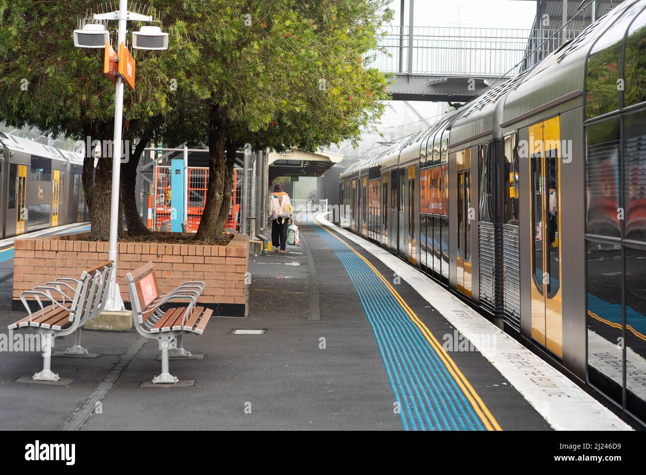 Traines est arrivé à la gare de Pymble, Sydney, Nouvelle-Galles du Sud, Australie Banque D'Images