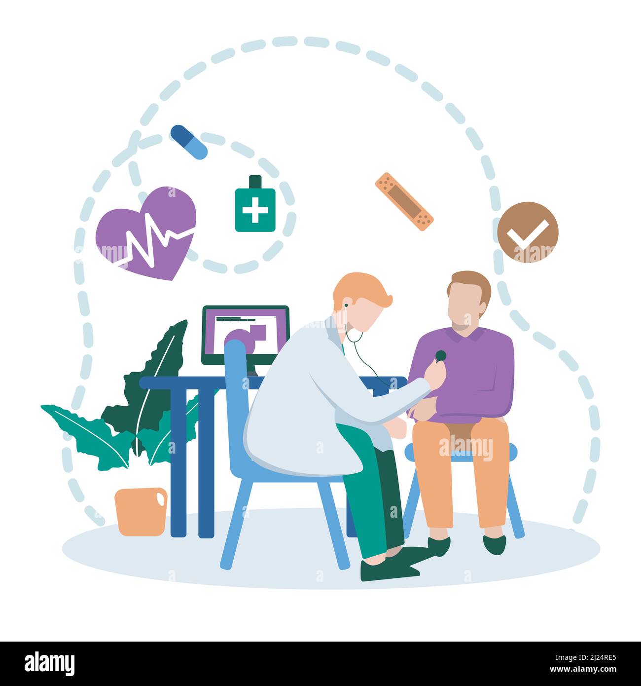 Examen par le médecin patient Santé médicale activité hospitalière Illustration plate Illustration de Vecteur