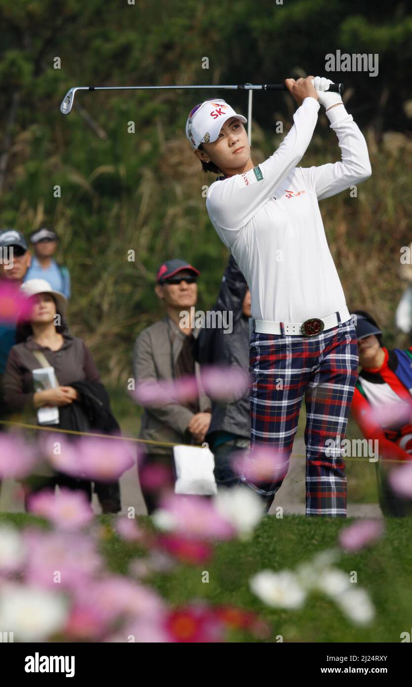 8 oct 2011-Incheon, Corée du Sud-CHOI, Na Yeon de Corée du Sud, joue shes tee shot sur le 3th trou pendant le championnat LPGA par Hana Bank au club de golf SKY72 à Incheon le 8 oct 2011, Corée du Sud. Banque D'Images