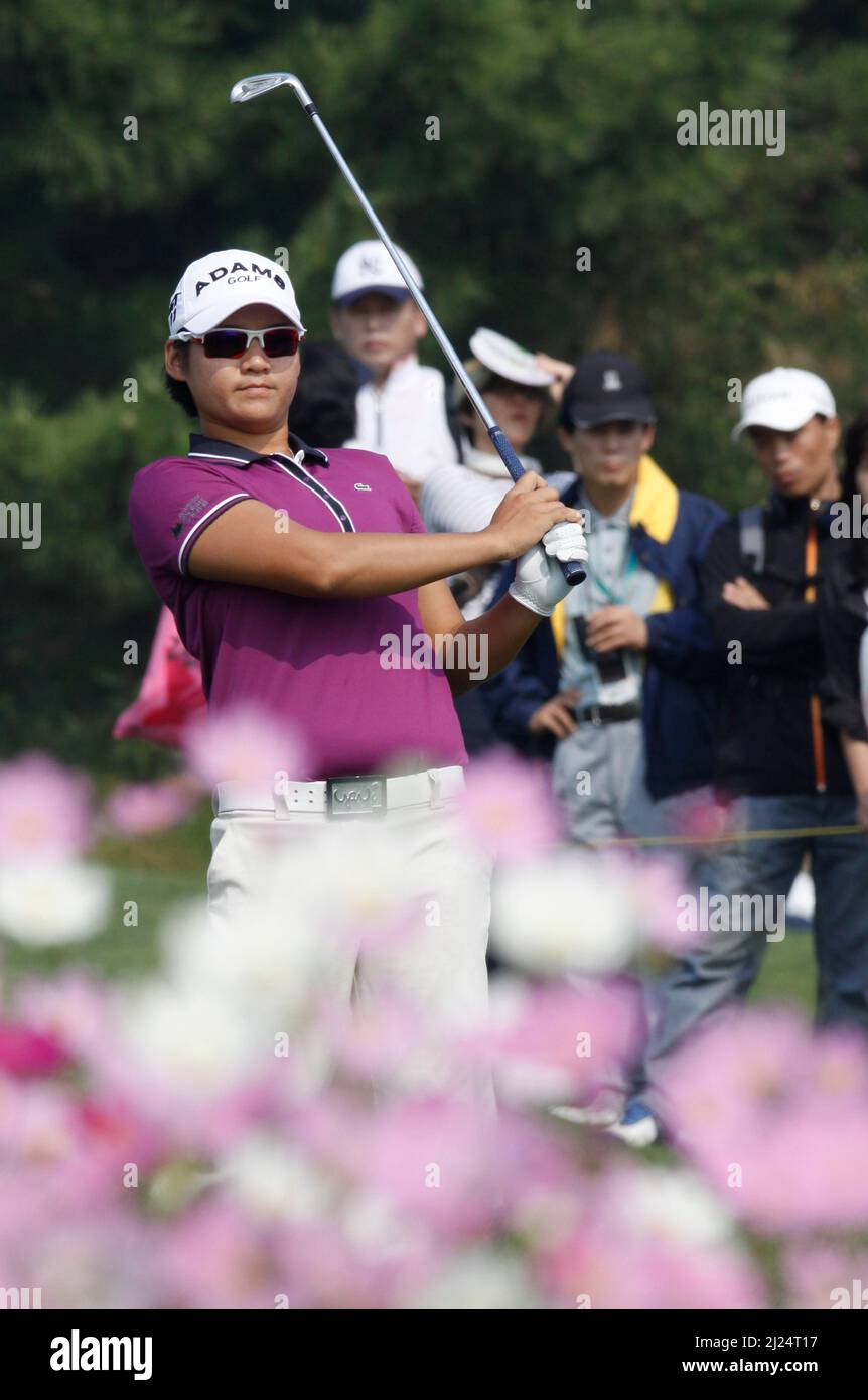 8 oct 2011-Incheon, Corée du Sud-TSENG, Yani de Taiwan, joue en t-shirt Shes tiré sur le 3th trous lors du championnat LPGA par Hana Bank au club de golf SKY72 à Incheon le 8 oct 2011, Corée du Sud. Banque D'Images
