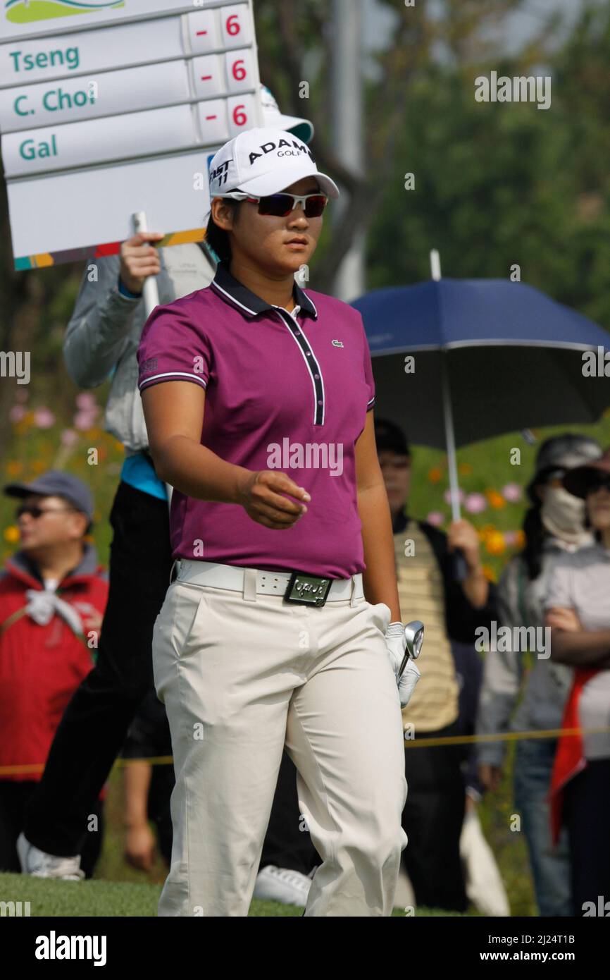 8 oct 2011-Incheon, Corée du Sud-TSENG, Yani de Taiwan, joue sur le 3th trous lors du championnat LPGA par Hana Bank au club de golf SKY72 à Incheon le 8 oct 2011, Corée du Sud. Banque D'Images