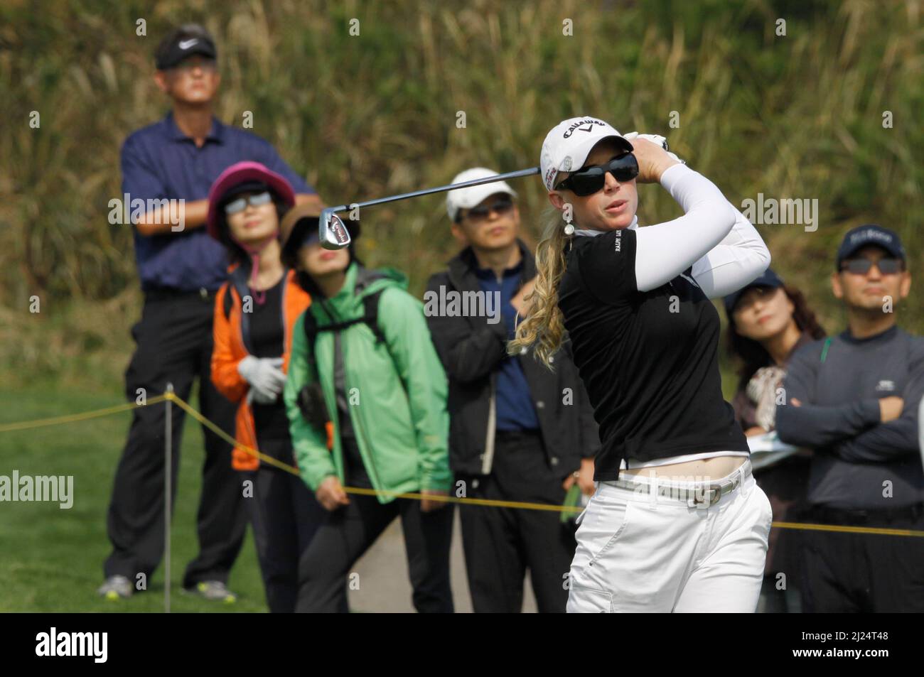 8 octobre 2011-Incheon, Corée du Sud-PRESSEL, Morgan des Etats-Unis, joue shes tee shot sur le 3th trous pendant le championnat LPGA par Hana Bank au club de golf SKY72 à Incheon le 8 octobre 2011, Corée du Sud. Banque D'Images