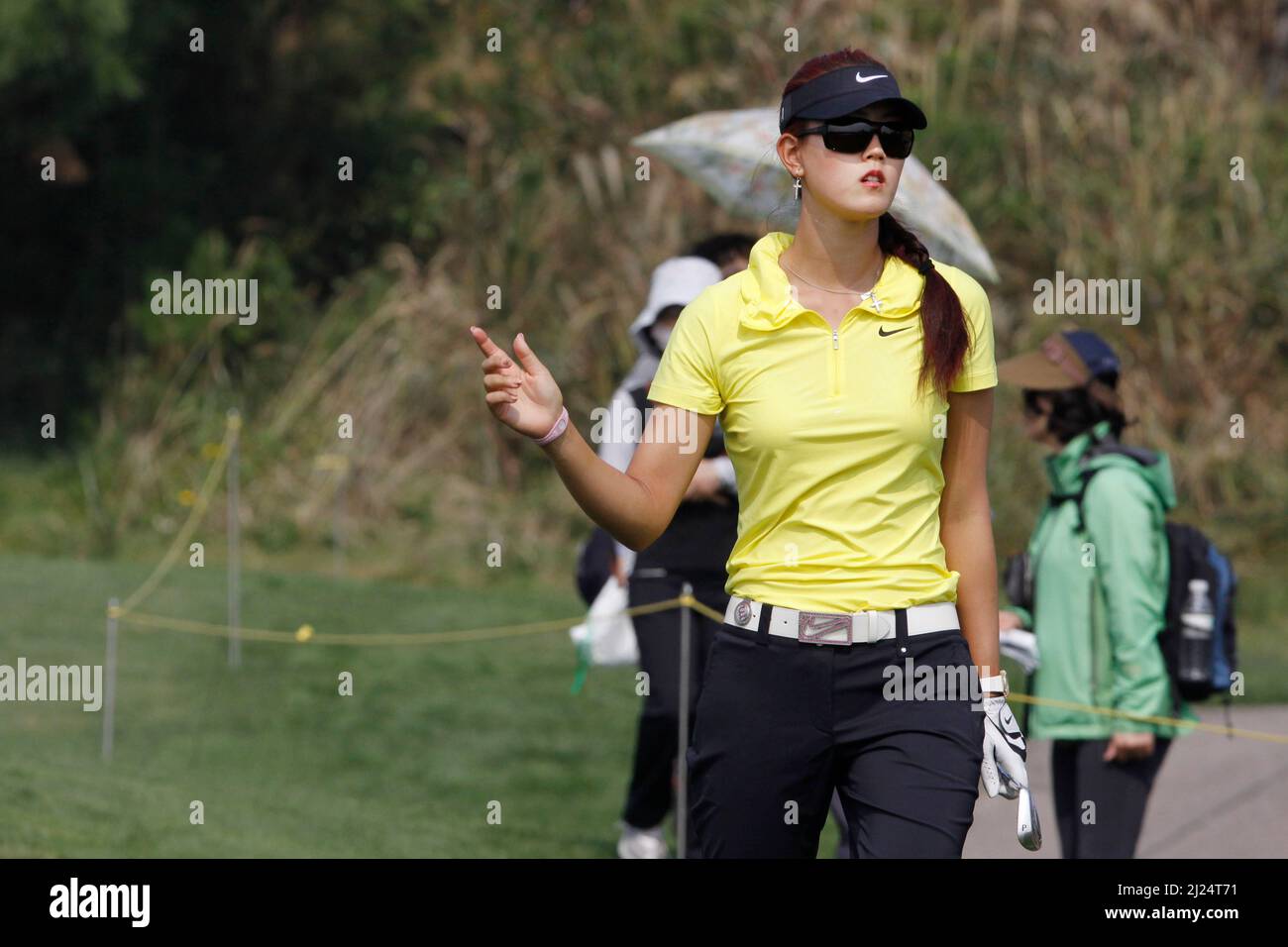 8 oct 2011-Incheon, Corée du Sud-WIE, Michelle des Etats-Unis, joue sur le 3th trous lors du championnat LPGA par Hana Bank au club de golf SKY72 à Incheon le 8 oct 2011, Corée du Sud. Banque D'Images