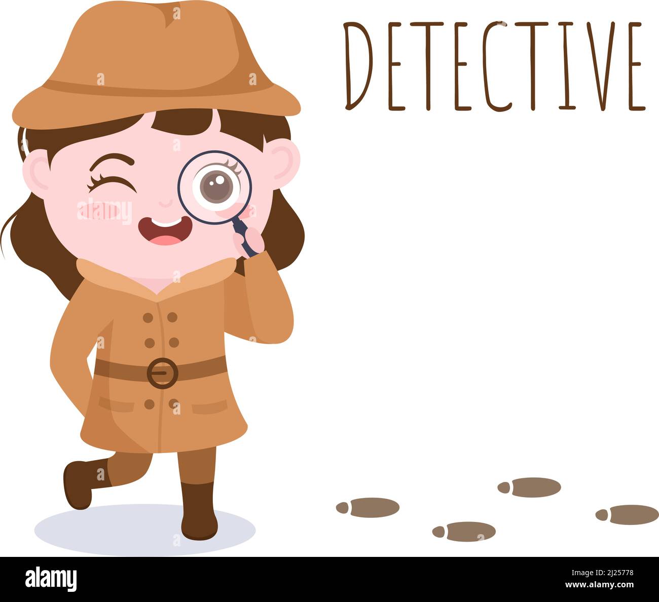 Cartoon pour enfants Investigateur ou détective privé qui recueille des informations pour résoudre des crimes avec des équipements tels que la loupe et d'autres à bac Illustration de Vecteur