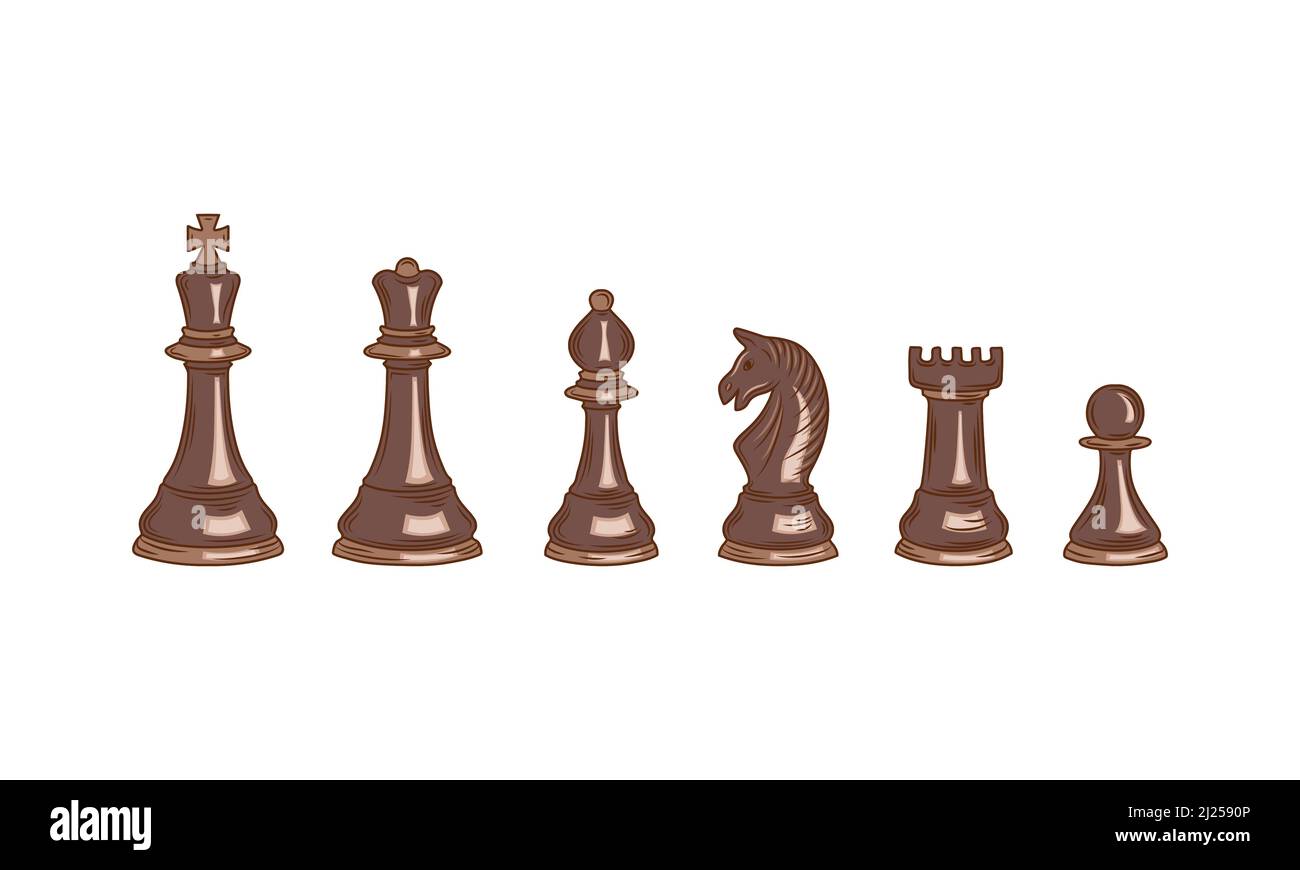 Jeu de pièces d'échecs noires. Icônes de pièces d'échecs. Jeu de société. Illustration vectorielle isolée sur fond blanc Illustration de Vecteur