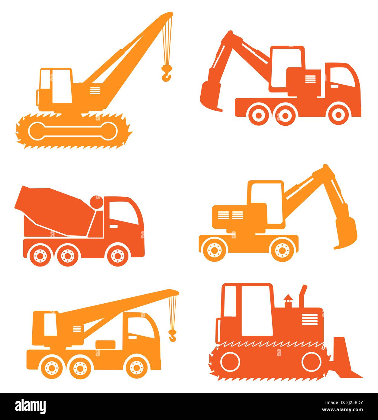 Icônes de véhicules lourds de construction de couleur jaune orange Illustration de Vecteur