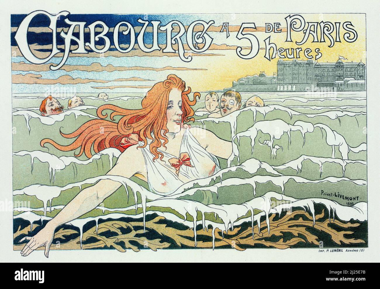 Vintage Art Nouveau par Henri Privat-Livemont - Casino de Cabourg (1897) ancienne affiche publicitaire. Banque D'Images