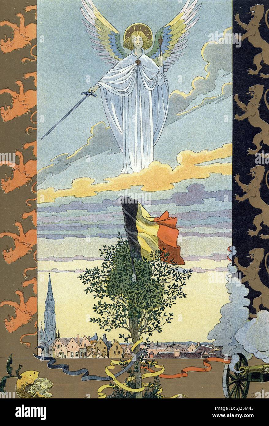 Allegorie de l'hymne belge 'la brabanconne' (l'hymne national de la Belgique) Illustration tiree de 'les chants nationaux de tous les payss' de Job et Montorgueil Collection privee Banque D'Images