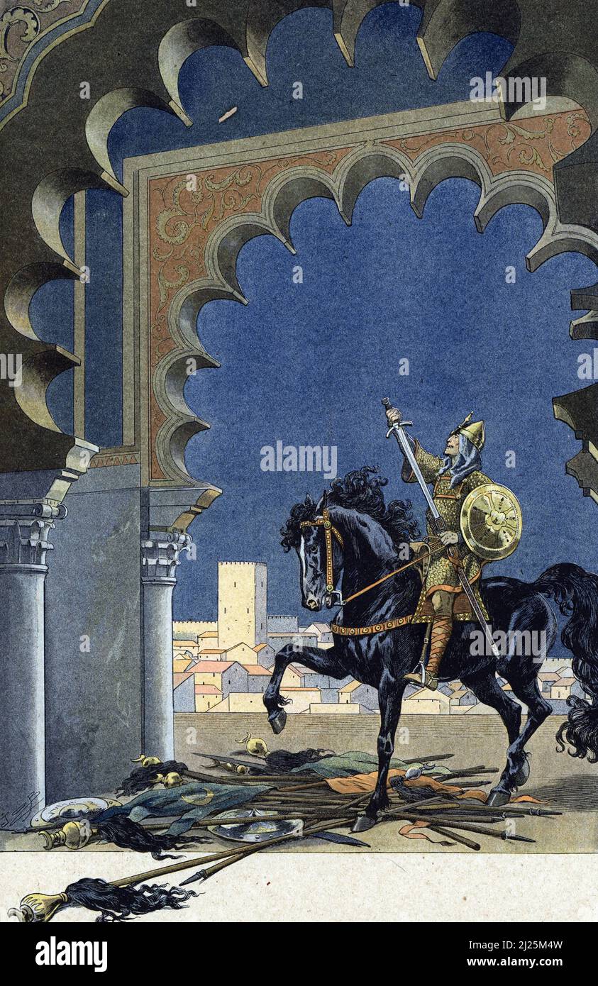 Allegorie de l'hymne espagnol 'la marche royale' (hymne national espagnol) Illustration tiree de 'les chants nationaux de tous les payss' de Job et Montorgueil Collection privee Banque D'Images