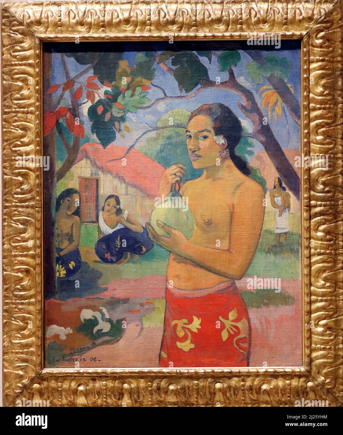 Femme tenant un fruit; où allez-vous. Tahiti 1893. Paul Gauguin ( 1848 - 1903 ). Exposition : icônes de l'art moderne de la collection Morozov Banque D'Images