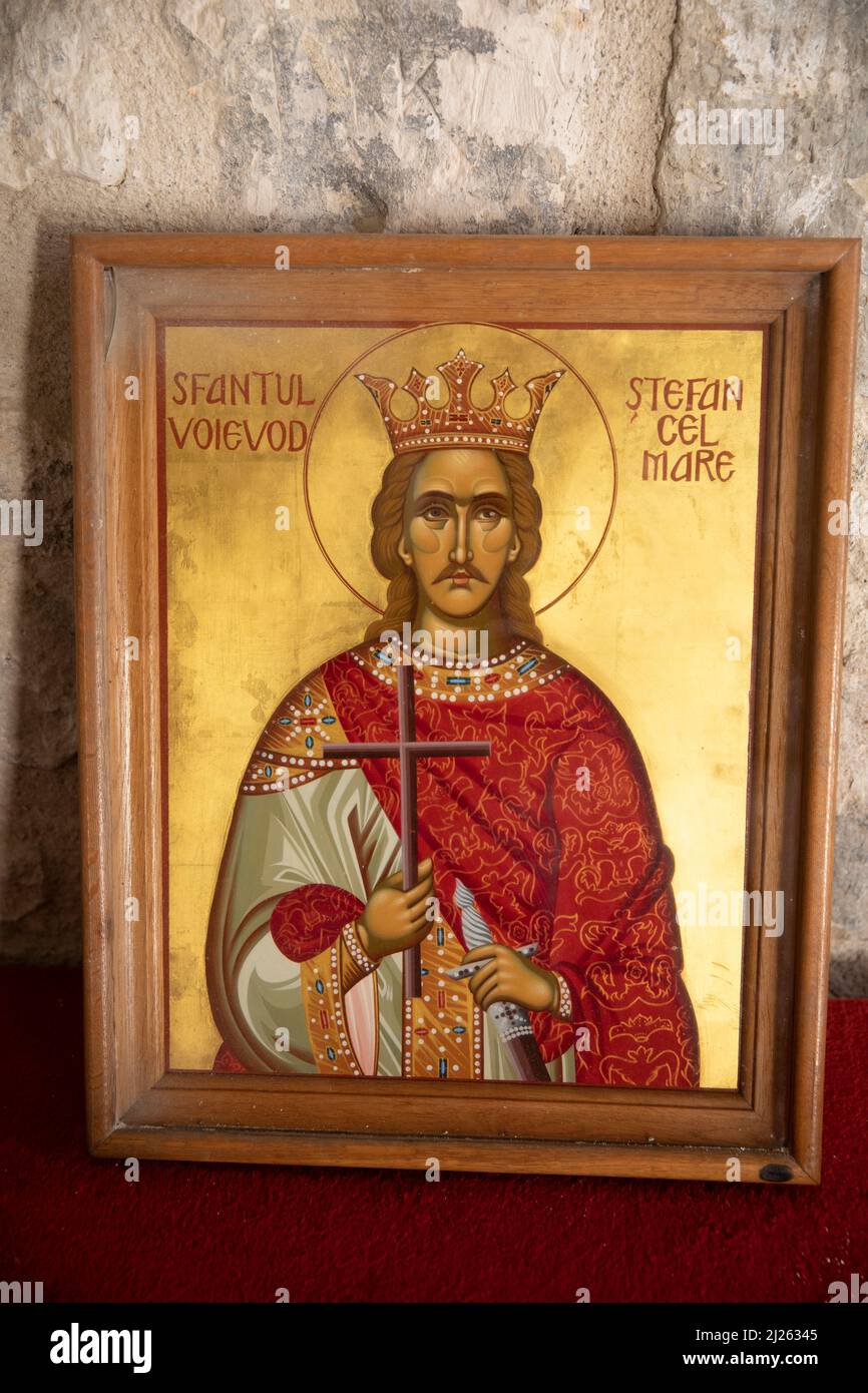Stefan Cel mare (Stephen III ou Stephen le Grand) icône dans le château de Soroca, en Moldavie Banque D'Images