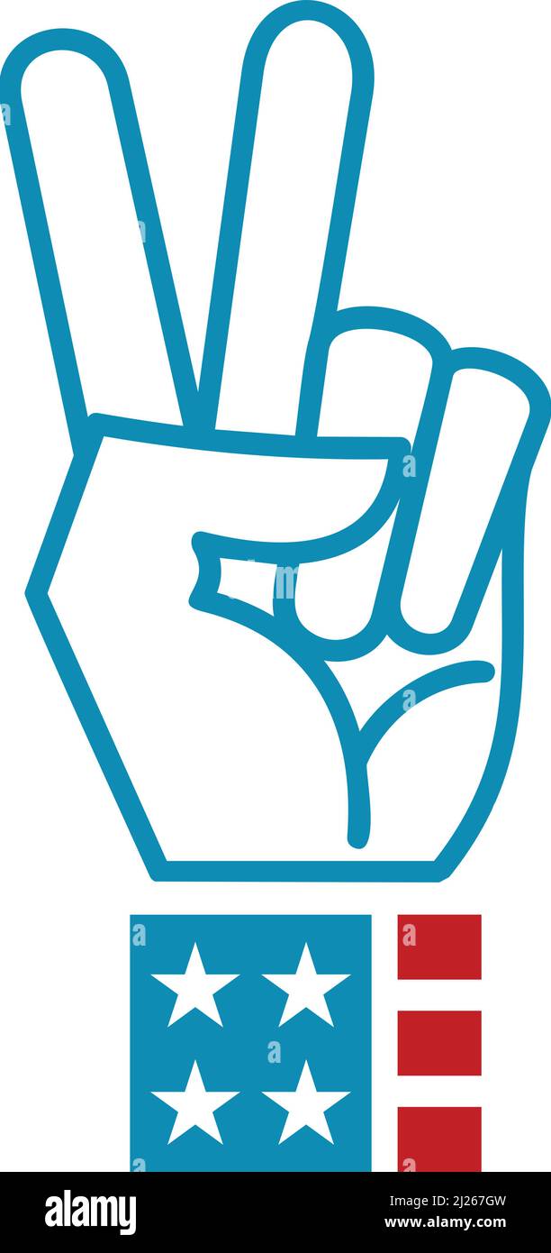Geste de la main de la victoire avec le symbole du drapeau américain. Signe de paix Illustration de Vecteur