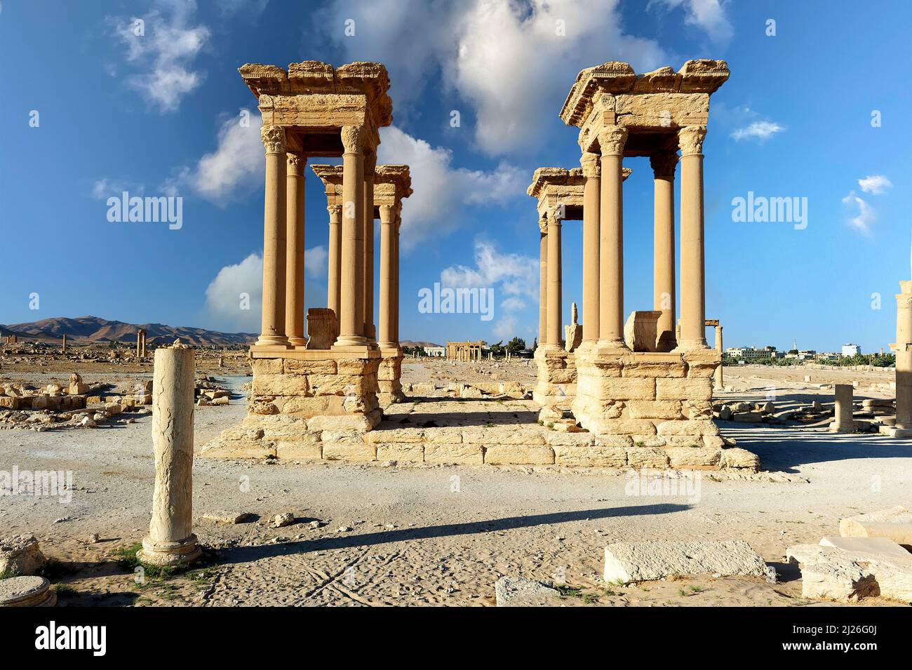 Syrie. L'ancienne ville de Palmyra. Le tétrapylon Banque D'Images