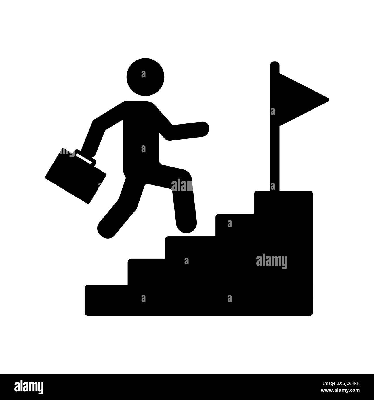Homme d'affaires en train de monter l'escalier jusqu'au drapeau sur la montagne, carrière, défi, difficulté, obstacles, Chemin vers l'objectif, croissance du concept d'entreprise vers la réussite, Illustration de Vecteur