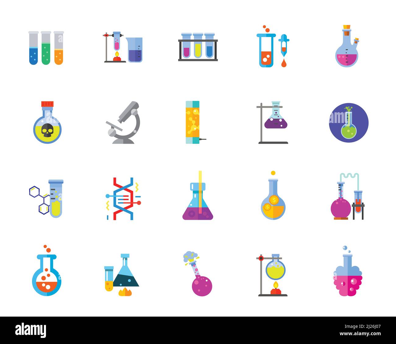 Ensemble d'icônes de constituant chimique. Peut être utilisé pour des sujets comme la science, l'éducation, la médecine, la recherche scientifique, l'expérience, exploration, industrie pharmaceutique, laboratoire Banque D'Images