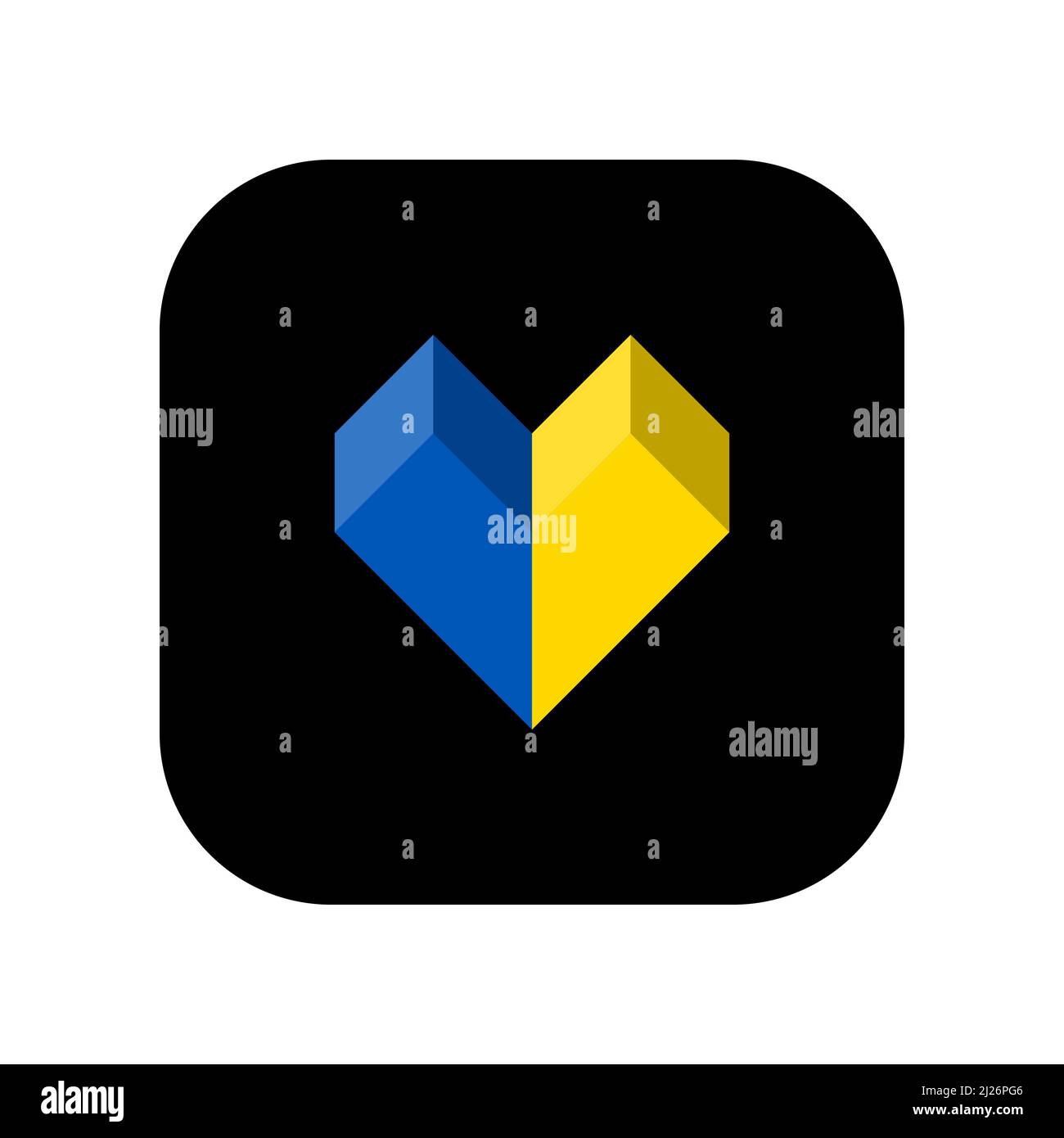Coeur géométrique abstrait dans les couleurs nationales du drapeau de l'Ukraine. Icône pour une utilisation dans les applications de divers gadgets. Composition minimale plate. Illustration de Vecteur